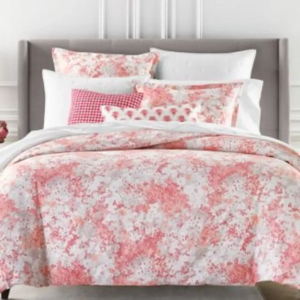 SKY Bloomingdale's Abstract Floral Sunset‎ Coral KING Comforter Cover Set